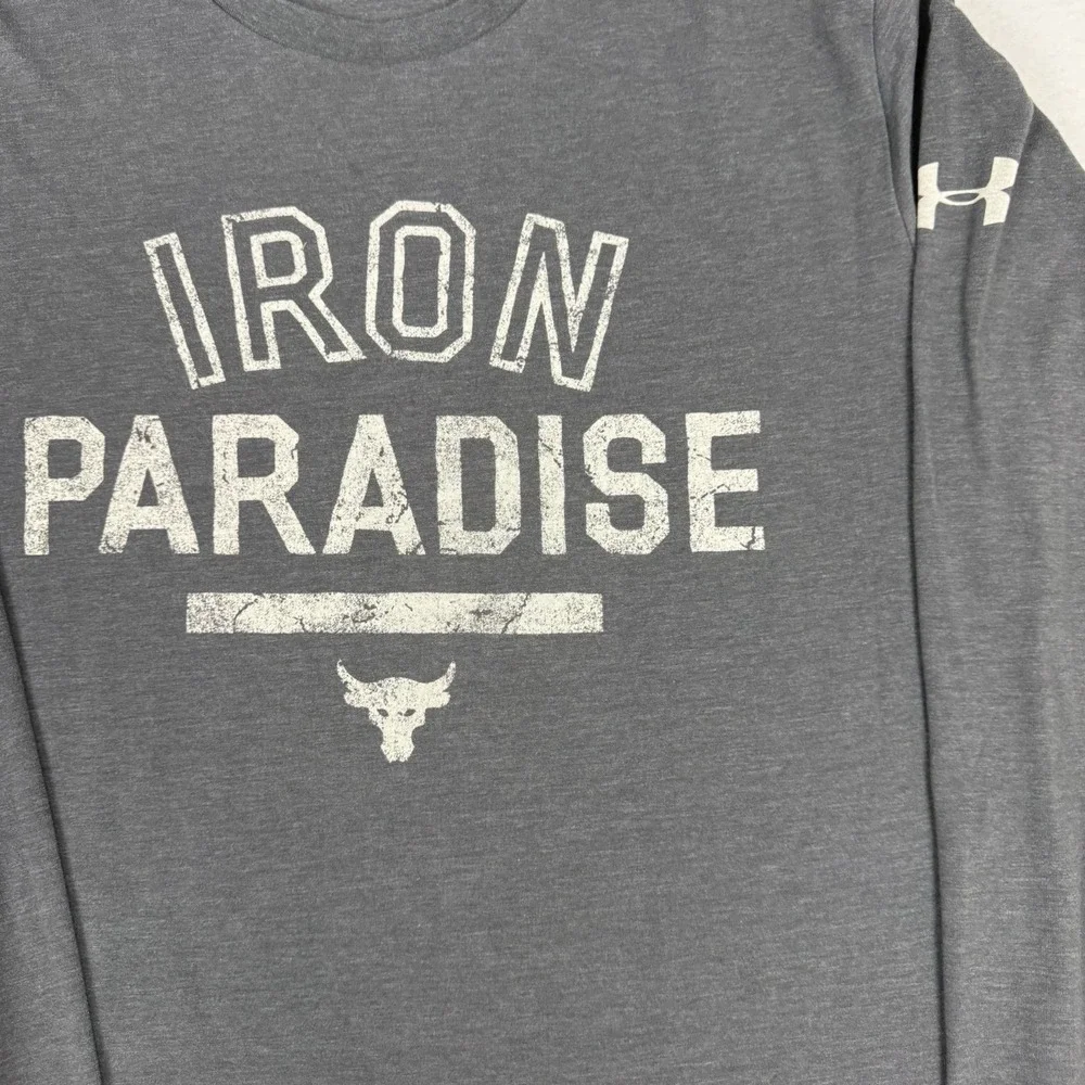 Under Armour Project Rock Iron Paradise Shirt‎ Mens Small Gray Long Sleeve